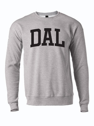 gray crewneck sweater with text 