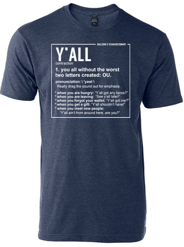 denim colored tshirt with a funny definition of the word y'all